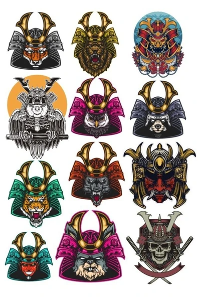 Samurai Sticker Set-5 12 Parça Telefon, Tablet, Defter, Laptop Sticker ürün görseli 1