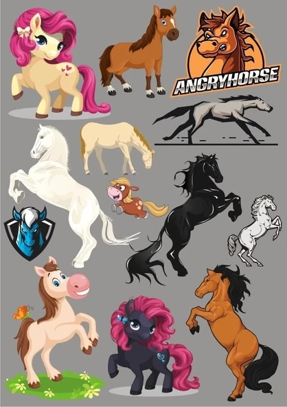 At ve Unicorn Sticker Set 12 Parça Telefon, Tablet, Defter, Laptop Sticker ürün görseli 1