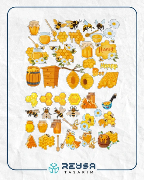 Arı Bal Sticker Set 15 Parça Telefon, Tablet, Defter, Laptop Sticker ürün görseli 1