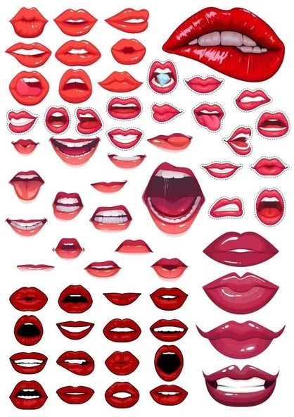Dudaklar Sticker Set 32 Parça Telefon, Tablet, Defter, Laptop Sticker ürün görseli 1