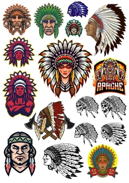 Kızıl Derili Apachi Sticker Set-4 15 Parça Telefon, Tablet, Defter, Laptop Sticker ürün görseli 1