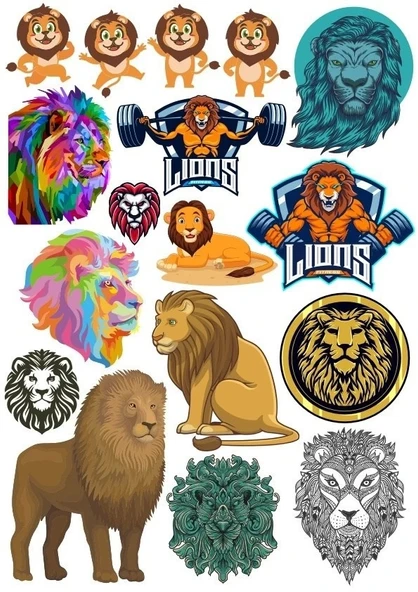 Aslanlar Lions Sticker Set-2 17 Parça Telefon, Tablet, Defter, Laptop Sticker ürün görseli 1