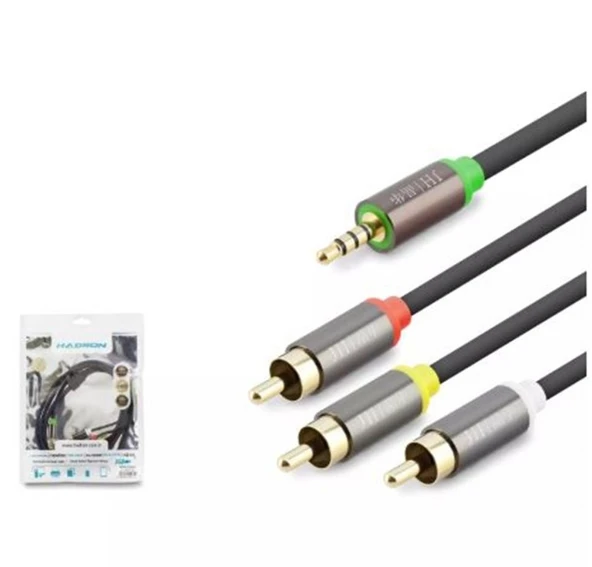 HADRON HDX1064 3.5MM TO 3RCA KABLO 2LINE GOLD 1.5M SİYAH ürün görseli 1