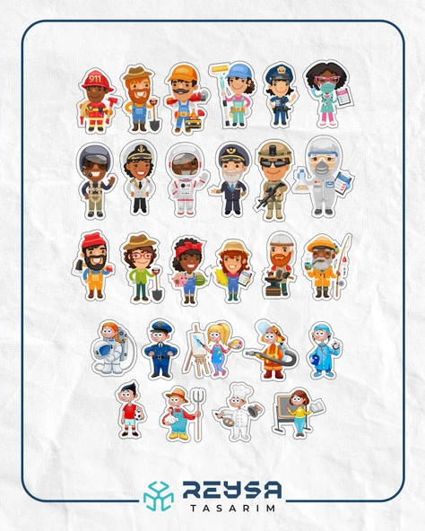 Meslekler Sticker Set 25 Parça Telefon, Tablet, Defter, Laptop Sticker ürün görseli 1