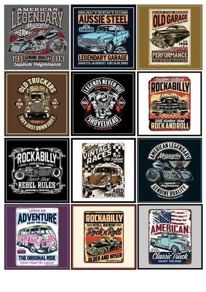Retro Car Poster Sticker 12 Parça Telefon, Tablet, Defter, Laptop Sticker ürün görseli 1