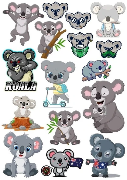 Koala Sticker Set-1 17 Parça Telefon, Tablet, Defter, Laptop Sticker ürün görseli 1