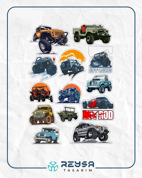 Jeep Offroad Araba Sticker Set 13 Parça Telefon, Tablet, Defter, Laptop Sticker ürün görseli 1