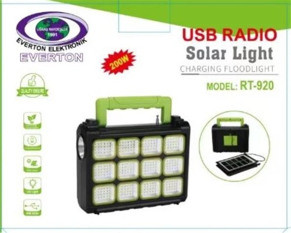 Everton Rt-920 Şarjlı 200w Solar Panelli Projektör (Radyolu) ürün görseli 1