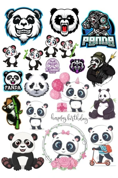 Panda Sticker Set-14 17 Parça Telefon, Tablet, Defter, Laptop Sticker ürün görseli 1