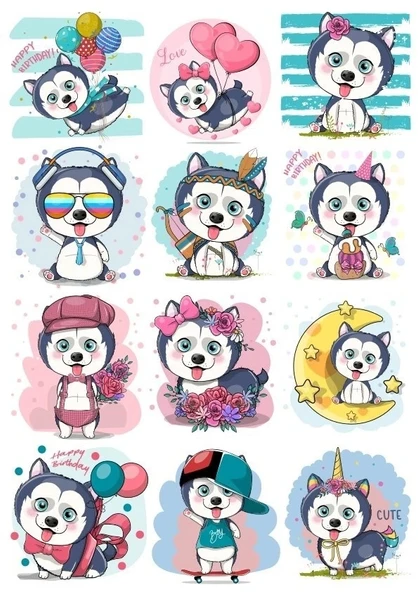 Sevimli Köpek Sticker Set 12 Parça Telefon, Tablet, Defter, Laptop Sticker ürün görseli 1