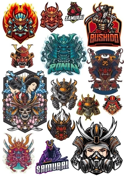 Samurai Savaşçı Sticker Set-6 17 Parça Telefon, Tablet, Defter, Laptop Sticker ürün görseli 1