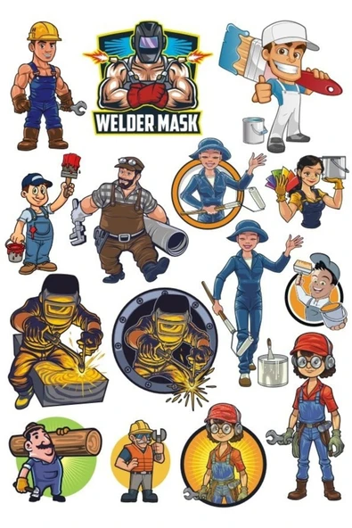 İşçi Sticker Set-2 15 Parça Telefon, Tablet, Defter, Laptop Sticker ürün görseli 1