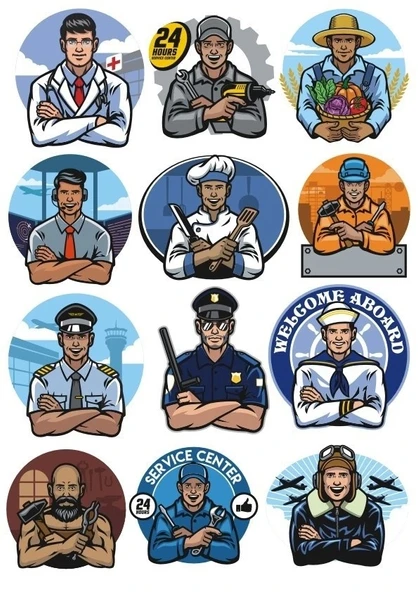 Meslekler Sticker Set-2 12 Parça Telefon, Tablet, Defter, Laptop Sticker ürün görseli 1