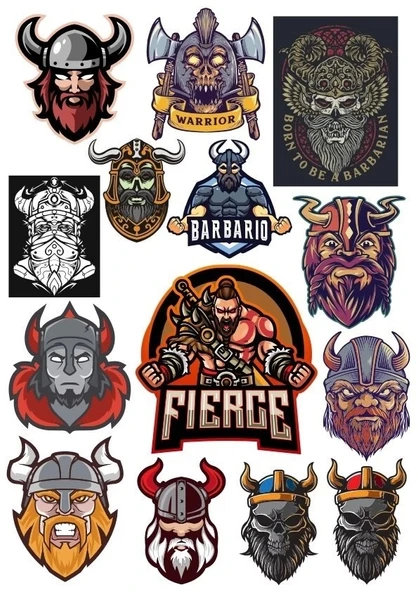 Vikingler Sticker Set-2 14 Parça Telefon, Tablet, Defter, Laptop Sticker ürün görseli 1