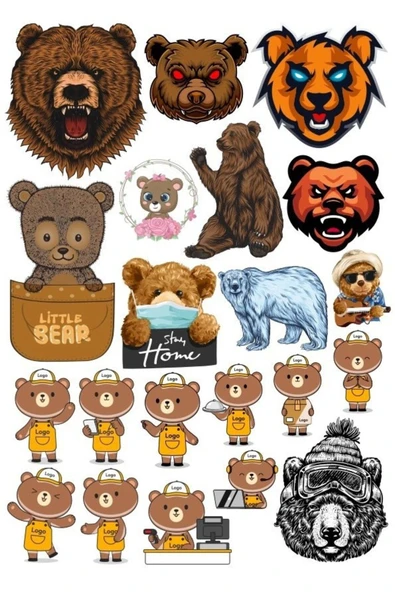 Ayı Sticker Set-11 17 Parça Telefon, Tablet, Defter, Laptop Sticker ürün görseli 1