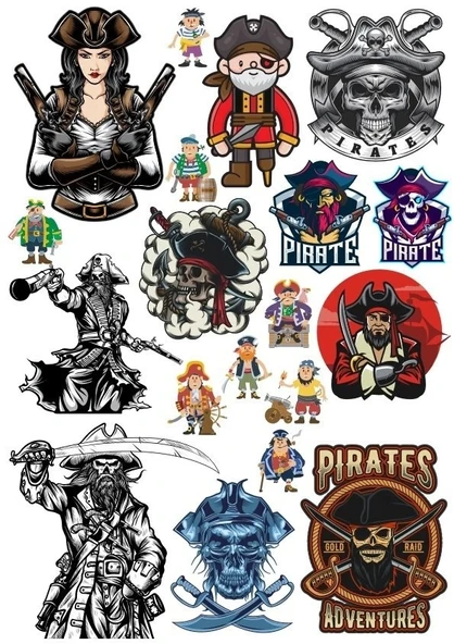 Korsan Kız ve Kuru Kafa Sticker Set 17 Parça Telefon, Tablet, Defter, Laptop Sticker ürün görseli 1