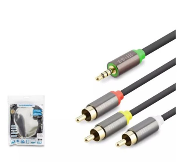 HADRON HDX1065 3.5MM TO 3RCA KABLO 2LINE GOLD 3M SİYAH ürün görseli 1