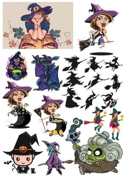 Cadı Sticker Set-5 19 Parça Telefon, Tablet, Defter, Laptop Sticker ürün görseli 1