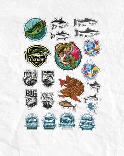 Balık Balıkçı Sticker Set 17 Parça Telefon, Tablet, Defter, Laptop Sticker ürün görseli 1