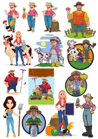 Çiftçi Sticker Set-1 14 Parça Telefon, Tablet, Defter, Laptop Sticker ürün görseli 1