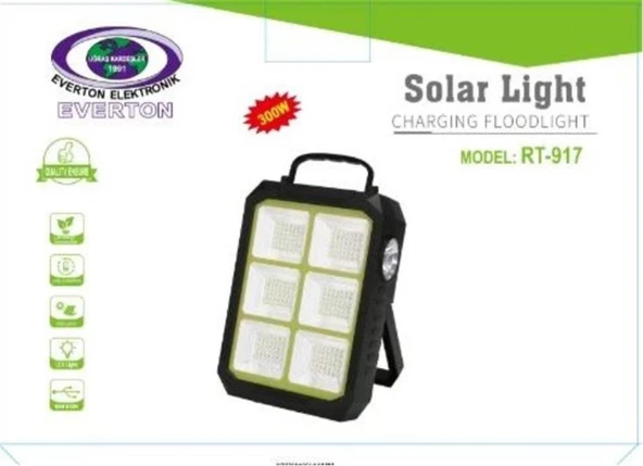 Everton Rt-917 Şarjlı 300w Solar Panelli Projektör Led ürün görseli 1