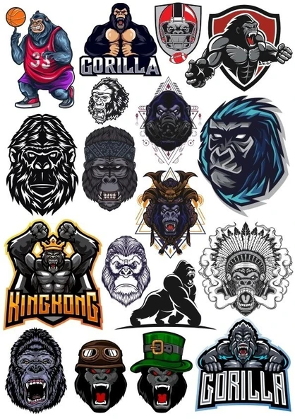 Goril Sticker Set-8 20 Parça Telefon, Tablet, Defter, Laptop Sticker ürün görseli 1