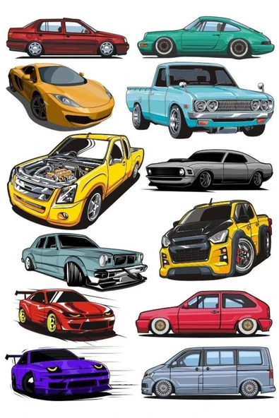 Arabalar Sticker Set-6 12 Parça Telefon, Tablet, Defter, Laptop Sticker ürün görseli 1