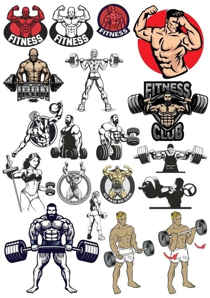 Fitnes GYM Halter Sticker Set 13 Parça Telefon, Tablet, Defter, Laptop Sticker ürün görseli 1