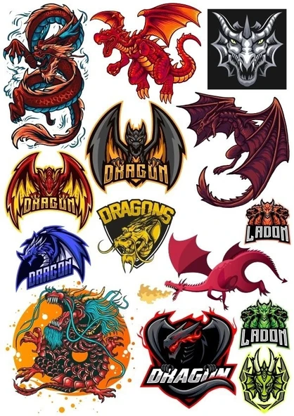 Dragon Ejderha Sticker Set-13 14 Parça Telefon, Tablet, Defter, Laptop Sticker ürün görseli 1