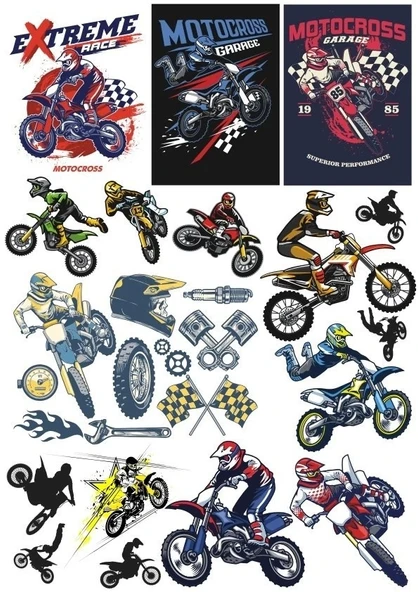 Motorcu Kross Moto Sticker 23 Parça Telefon, Tablet, Defter, Laptop Sticker ürün görseli 1