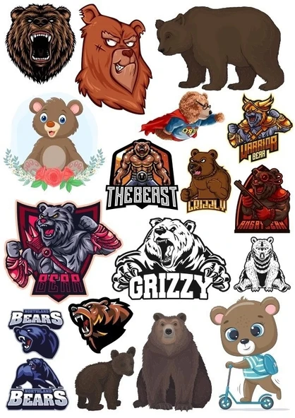 Ayı Sticker Set-15 15 Parça Telefon, Tablet, Defter, Laptop Sticker ürün görseli 1