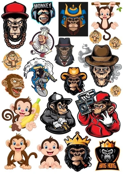 Maymun Goril Sticker Set-2 15 Parça Telefon, Tablet, Defter, Laptop Sticker ürün görseli 1