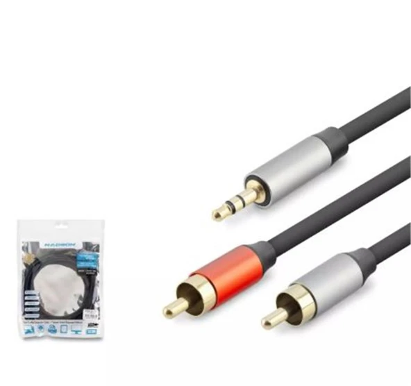 HADRON HDX1074 3.5MM TO 2RCA KABLO 2LINE GOLD 3M SİYAH ürün görseli 1