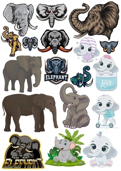 Fil Temalı Sticker Set-1 17 Parça Telefon, Tablet, Defter, Laptop Sticker ürün görseli 1