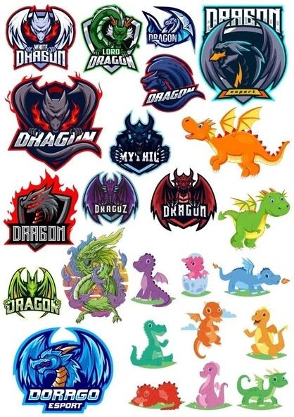 Dragon Ejderha Sticker Set-12 16 Parça Telefon, Tablet, Defter, Laptop Sticker ürün görseli 1