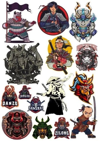 Samurai Savaşçı Sticker Set-5 15 Parça Telefon, Tablet, Defter, Laptop Sticker ürün görseli 1
