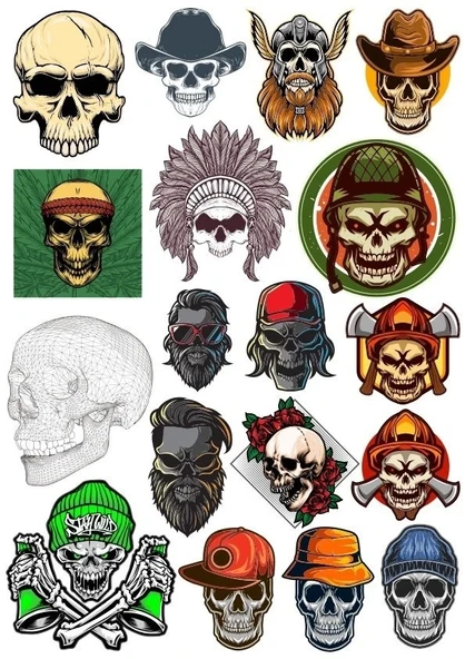 Kurukafa Sticker Set-16 17 Parça Telefon, Tablet, Defter, Laptop Sticker ürün görseli 1