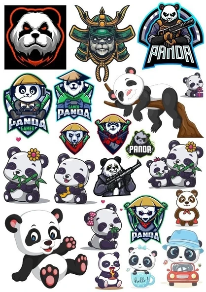 Panda Temalı Sticker -1 19 Parça Telefon, Tablet, Defter, Laptop Sticker ürün görseli 1