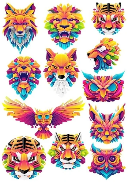 Tasarım Hayvanlar Sticker Set 12 Parça Telefon, Tablet, Defter, Laptop Sticker ürün görseli 1