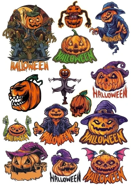 Happy Hallowen Sticker Set 14 Parça Telefon, Tablet, Defter, Laptop Sticker ürün görseli 1