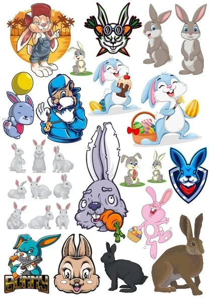 Tavşan Sticker Set-11 17 Parça Telefon, Tablet, Defter, Laptop Sticker ürün görseli 1