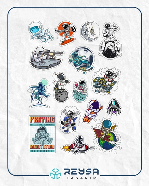 Astronot Sticker Set 11 17 Parça Telefon, Tablet, Defter, Laptop Sticker ürün görseli 1