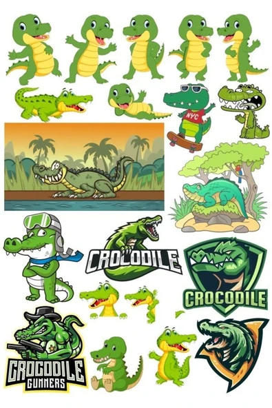 Timsah Sticker Set 11 15 Parça Telefon, Tablet, Defter, Laptop Sticker ürün görseli 1