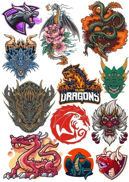 Ejderhalar Sticker Set 5 12 Parça Telefon, Tablet, Defter, Laptop Sticker ürün görseli 1