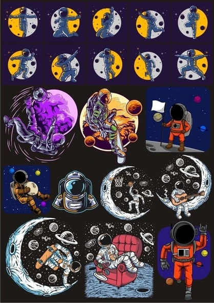 Uzay ve Astronot Sticker Set 2 19 Parça Telefon, Tablet, Defter, Laptop Sticker ürün görseli 1