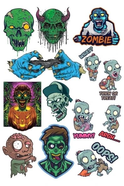 Zombi Sticker Set 12 15 Parça Telefon, Tablet, Defter, Laptop Sticker ürün görseli 1