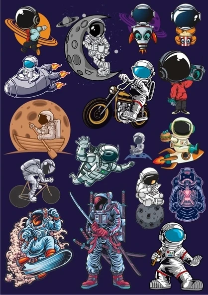 Astronot Sticker Set 16 Parça Telefon, Tablet, Defter, Laptop Sticker ürün görseli 1