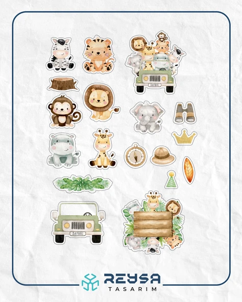 Sevimli Safari Hayvanları Sticker Set 1 16 Parça Telefon, Tablet, Defter, Laptop Sticker ürün görseli 1
