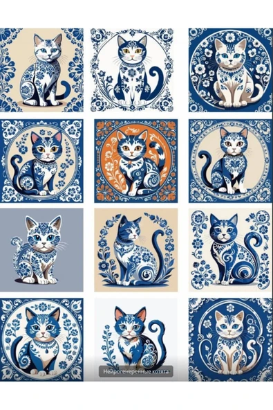 Porselen Temalı Kedi Sticker Set 1 ürün görseli 1