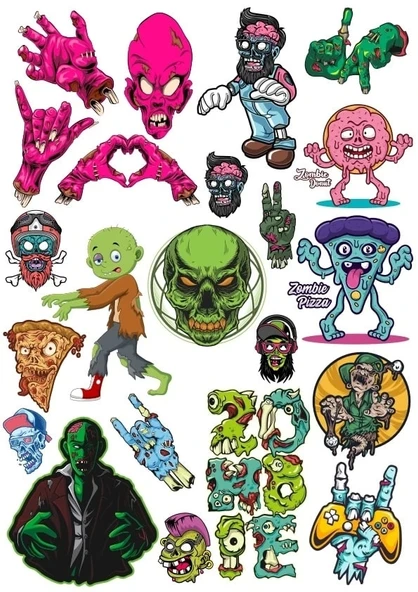 Zombiler Sticker Set 11 21 Parça Telefon, Tablet, Defter, Laptop Sticker ürün görseli 1